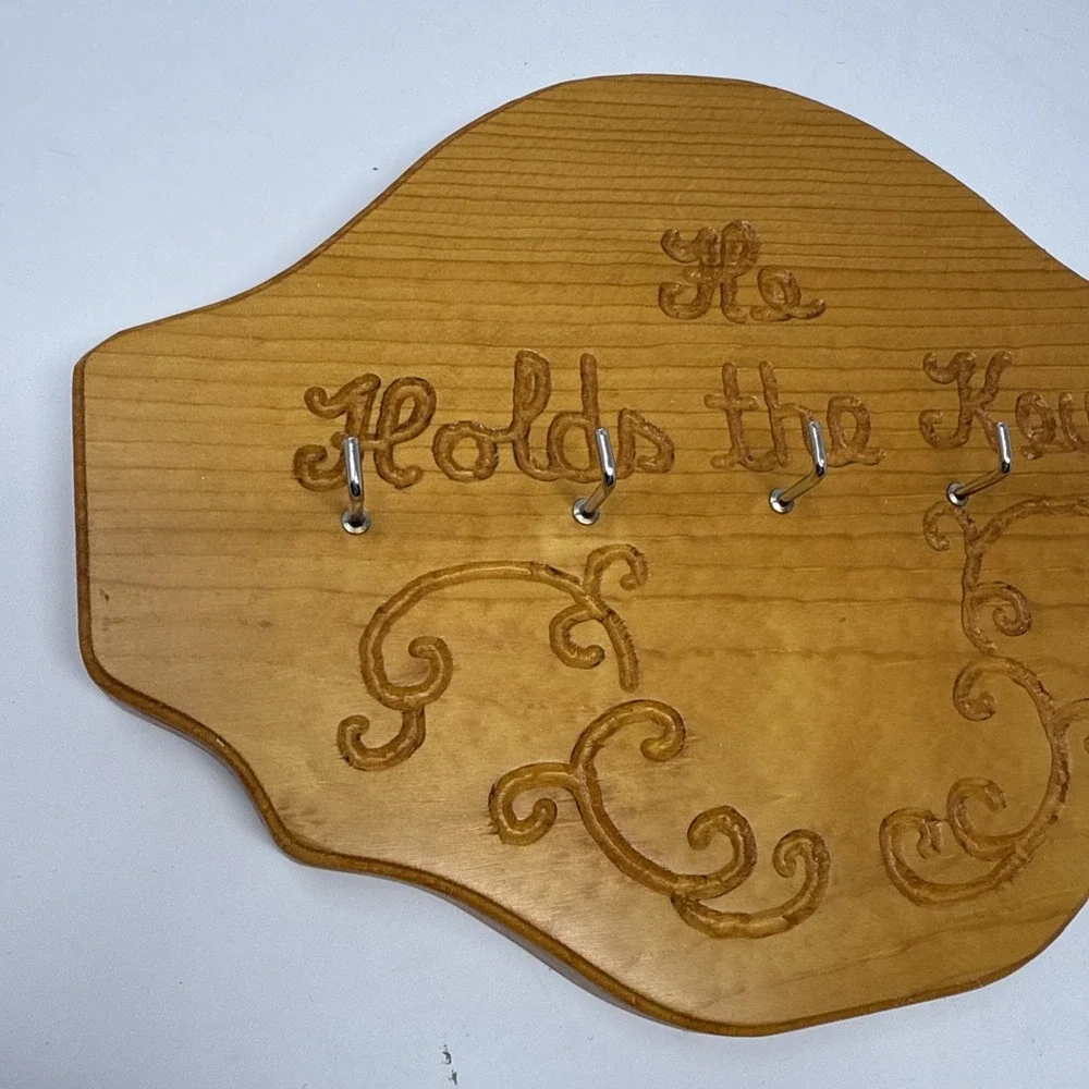 Vintage Wood Wall Mount 5 Hook Key Holder He Holds The Keys Religious Cottage